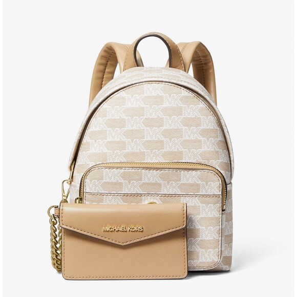 Michael Kors Maisie Extra-Small Logo 2-in-1 Backpack Camel Chain Cardcase Wallet - Picture 12 of 13